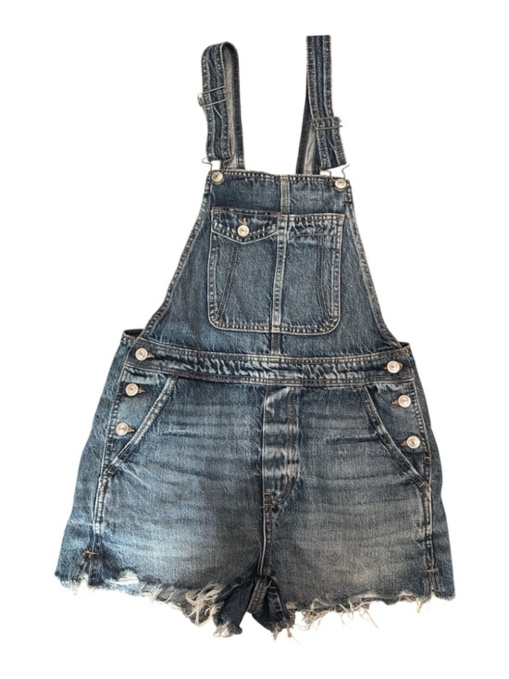 American Eagle Outfittes Denim Baggy Overall Short Overalls - Distressed Blue